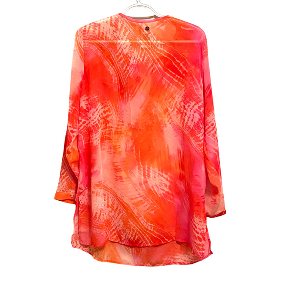 Chicos Sheer Tunic Top Coral‎ Pink Shirt Cover Up Beaded V Neck Long Sleeve 12 - Picture 2 of 10